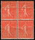 * FRANCE - Poste - 199o, Bloc De 4 Dont 2 Exemplaires Impression Sur Raccord: 50c. Semeuse Rouge - Unused Stamps