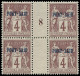 ** PORT-SAID - Poste - 4, Bloc De 4, Millésime "8": 4c. Lilas-brun - Unused Stamps