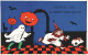 370359-Halloween, Gibson No GIB04-1, Girl & Dog Run From Ghost Holding Jack O Lantern On A Stick - Halloween