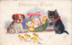 FÊTES ET VOEUX - Pâques - Le Chat Et Le Chien Chassant Les Petits Poussins - Colorisé - Carte Postale Ancienne - Easter