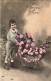 ENFANTS - Souvenir Fleuri - Petit Garçon  - Colorisé - Carte Postale Ancienne - Autres & Non Classés