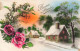 FÊTES - VŒUX - Bonne Année - Maisons - Fleurs - La Neige - Carte Postale Ancienne - Nouvel An