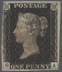 O Great Britain: 1840, 1d Black Plate 8 EA, Four Margins All Around, With Red MC, - Used Stamps