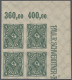 **/*/Viererblock Deutsches Reich - Inflation: 1922, Posthorn 4 Mark Dunkelgrün Im Ungezähntem Vie - Ungebraucht