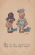 Black Boy & White Kewpie Girl Old Postcard 1920 - America