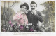 SERIE 4 CARTES FANTAISIE ANNEE 1900 -  COUPLE     A  LEGENDE  :  POEME LANGUAGE DES FLEURS  -  CIRCULEE - Colecciones Y Lotes