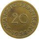 GERMANY WEST 20 FRANKEN 1954 SAARLAND #a047 0257 - 20 Franken