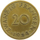 GERMANY WEST 20 FRANKEN 1954 SAARLAND #a047 0255 - 20 Franken
