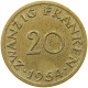 GERMANY WEST 20 FRANKEN 1954 SAARLAND #a019 0747 - 20 Franken