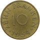 GERMANY WEST 10 FRANKEN 1954 SAARLAND #a056 0515 - 10 Francos