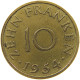 GERMANY WEST 10 FRANKEN 1954 SAARLAND #a047 0501 - 10 Francos