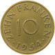 GERMANY WEST 10 FRANKEN 1954 SAARLAND #a047 0509 - 10 Franken