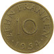 GERMANY WEST 10 FRANKEN 1954 SAARLAND #a056 0497 - 10 Francos