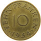 GERMANY WEST 10 FRANKEN 1954 SAARLAND #a047 0511 - 10 Franken