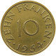 GERMANY WEST 10 FRANKEN 1954 SAARLAND #a047 0489 - 10 Francos