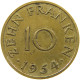 GERMANY WEST 10 FRANKEN 1954 SAARLAND #a021 0181 - 10 Francos