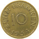 GERMANY WEST 10 FRANKEN 1954 SAARLAND #a021 0159 - 10 Francos
