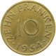 GERMANY WEST 10 FRANKEN 1954 SAARLAND #a021 0151 - 10 Francos