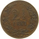 NETHERLANDS 2 1/2 CENTS 1905 #a085 0115 - 2.5 Centavos