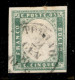 Antichi Stati Italiani - Sardegna - 1855 - 5 Cent Verde Giallo (13c) - Torino 21.1.56 - Cert. Cardillo - Other & Unclassified