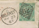 Ireland Belfast Transatlantic 1865 Emblems 1s Plate 4 On Cover BELFAST/62 To Philadelphia With Bank Draft - Postwaardestukken