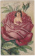 Carte Fantaisie Petite Fille Dans Une Rose " Gage D'affection " Carte Gaufrée - Geboorte