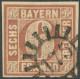 BAYERN 4I O, 1849, 6 Kr. Dunkelbraunorange, Type I, Mühlrad-Stempel 175, Waagerechte Bugspur Sonst Pracht, Gepr. Bühler, - Used