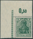 Dt. Reich 85IIe , Deutsches Reich 1915, Freimarke Nr. 85IIe, 5 Pf. Germania, Schwärzlichopalgrün, Kriegsdruck, POR Eckra - Unused Stamps