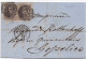 34592# BELGIQUE LEOPOLD MEDAILLON N°14 X 2 LETTRE Obl 24 BRUXELLES 1864 Pour GOSSELIES - 1849-1865 Medallones (Otros)