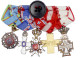 Fünfer-Miniatur-Ordensspange: Dänemark Danebrogorden, Rotkreuzorden, Norwegen Olaforden, Falkland-Inseln Orden, Thailand - Unclassified