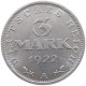 WEIMARER REPUBLIK 3 MARK 1922 A  #a070 0547 - 3 Marcos & 3 Reichsmark