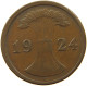 WEIMARER REPUBLIK 2 PFENNIG 1924 E SLIGHTLY OFF-CENTER #a095 0593 - 2 Renten- & 2 Reichspfennig