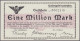 Eulengebirgsbahn, 1 Mio. Mark 25.8.1923. Muster Ohne Stempel, Wz. Verschlungene Quadrate. I-, äußerst Selten. Müller/Gei - [11] Emissions Locales