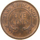 UGANDA 5 CENTS 1966  #s054 0721 - Oeganda