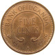 UGANDA 5 CENTS 1966  #s029 0219 - Oeganda