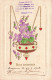 FÊTES ET VOEUX - Bon Souvenir - Fleurs Violettes Dans Un Vase - Romain V, 10 - Colorisé - Carte Postale Ancienne - Bébés