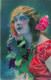 FANTAISIE - Femme - Bleuet - Femme En Robe Rouge Avec Des Fleurs - Carte Postale Ancienne - Women