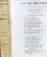 Chansons De P-J De Beranger - Oeuvres Completes, Tome I - DE BERANGER Pierre Jean - 1857 - Musique