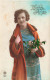 FANTAISIE - Femme - Bonne Année - Manteau Orange - Robe Bleue - Carte Postale Ancienne - Femmes