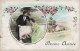 FÊTES ET VOEUX - Bonne Année - Un Couple Dans Une Ferme - Banc - Roses - Colorisé - Carte Postale Ancienne - Nouvel An