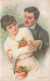 COUPLES - Dessin De Couple - Homme Caressant La Femme - Colorisé - Carte Postale Ancienne - Parejas