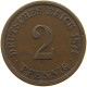 KAISERREICH 2 PFENNIG 1874 A  #a074 0591 - 2 Pfennig