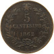 ITALY 5 CENTESIMI 1862 N Vittorio Emanuele II. 1861 - 1878 #s077 0343 - Andere & Zonder Classificatie