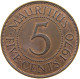 MAURITIUS 5 CENTS 1970 Elizabeth II. (1952-2022) #s062 0061 - Mauritius