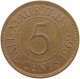 MAURITIUS 5 CENTS 1969 Elizabeth II. (1952-2022) #c036 0605 - Mauritius