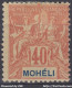 TIMBRE MOHELI TYPE GROUPE 40c ROUGE-ORANGE N° 10 NEUF * GOMME AVEC CHARNIERE - Nuovi