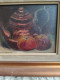 Delcampe - Huile Sur Toile Anonyme "Nature Morte à La Théière  Et Pommes " Cadre Bois  Doré - Oils