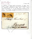 Cover 1854, Lettera Da Piacenza Del 19.5. Per Parma Affrancata Con Striscia Orizzontale Di Tre Del 5 C. Giallo, Certific - Parma