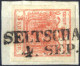 Piece "Seltschan", RL-R (Müller 2597 A / 100 Punkte) Auf Briefstück Mit 3 Kr. Rot, ANK 3 - Other & Unclassified