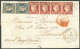 Lettre Utilisation Des Timbres De France En Guadeloupe. Nos 4 Paire Verticale (pli D'archive) + 6 Bande De Quatre (un Ex - 1849-1850 Ceres